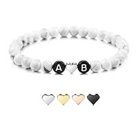 MeMeDIY Bracelet Initial Personnalisé Gravé Lettre Perle pour Copain Copines Couples Femmes Hommes Cheville Personnalisée Noir Agate Naturelle Blanc Turquoise avec Coeur À La Main