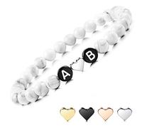 MeMeDIY Bracelet Initial Personnalisé Gravé Lettre Perles pour Copain Copines Couples Femmes Hommes Bracelet de Cheville Personnalisé Turquoise Naturel Blanc avec Coeur Cadeaux Faits À La Main