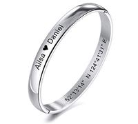 MeMeDIY Bracelet Personnalisé Gravure Id D'identification du Nom Personnalisé pour Hommes Femmes Filles Garçons Résistant À l'eau Bracelet en Acier Inoxydable Manchette (Argent Couleur)