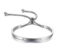 MeMeDIY Bracelet Personnalisé Gravure Nom Identification Id Personnalisé pour Hommes Femmes Filles Résistant À l'eau en Acier Inoxydable Bracelet Manchette Réglable (Argent Couleur)