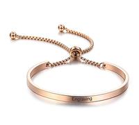 MeMeDIY Bracelet Personnalisé Gravure Nom Identification Id Personnalisé pour Hommes Femmes Filles Résistant À l'eau en Acier Inoxydable Bracelet Manchette Réglable (Or Rose Couleur)
