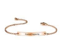 MeMeDIY Bracelet Personnalisé Nom/Date de Gravure Personnalisés pour Femme Petite Amie Meilleur Ami Lien en Acier Inoxydable Cadeau de Demoiselle d'honneur de Bracelet de Pierre de Naissance