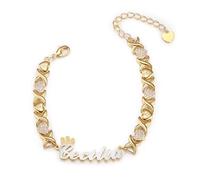 MeMeDIY Bracelet Prénom Ajustable Plaqué Or Personnalisé pour Femme Bijou Design Unique avec Lettre Pendentif en Cuivre Cadeau Attentionné pour Maman Petite Amie Amie - D