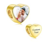MeMeDIY Charme Photo Personnalisé Fit Femme Bracelet Collier Argent Sterling 925 Breloque Coeur/Carré Peut Contenir 1/4 Photo Argent/Or/Or rose Charme Perle D'Amour Cadeaux pour Femme - B2