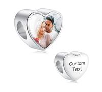 MeMeDIY Charme Photo Personnalisé Fit Femme Bracelet Collier Argent Sterling 925 Breloque Coeur/Carré Peut Contenir 1/4 Photo Argent/Or/Or rose Charme Perle D'Amour Cadeaux pour Femme - B1