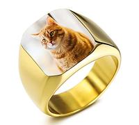 MeMeDIY Chevalière Personnalisée Gravure Image Couleur Noir & Blanc Photo pour Hommes Femmes Garçon Fille Meilleur Ami Bande en Acier Inoxydable Cadeau d'anniversaire(Couleur Noir Taille 57)