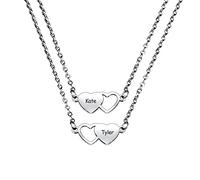 MeMeDIY Collier Assorti Personnalisé en Forme de Cœur, Argent Collier D'amitié BFF Réglable en Acier Inoxydable avec Nom Personnalisé pour 2 Sœurs Meilleures Amies Femmes Filles
