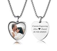 MeMeDIY Collier Femme Cœur Photo Personnalisée avec Texte Pendentif en Acier Inoxydable Cadeaux pour Famille Collier Best Friends Cadeau de Mariage Anniversaire Maman Collier Amour Femme (22 pouces)