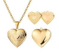 MeMeDIY Collier Médaillon Coeur Personnalisé Contient Une Texte de Gravure d'image Commémorative Photo pour Femmes Fille Maman Grand-Mère Pendentif d'amour en Acier Inoxydable(Couleur Or)