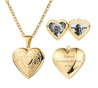 MeMeDIY Collier Médaillon Coeur Personnalisé Contient Une Texte de Gravure d'image Commémorative Photo pour Femmes Fille Maman Grand-Mère Pendentif d'amour en Acier Inoxydable(Couleur Or)