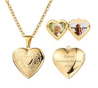 MeMeDIY Collier Médaillon Coeur Personnalisé Contient Une Texte de Gravure d'image Commémorative Photo pour Femmes Fille Maman Grand-Mère Pendentif d'amour en Acier Inoxydable(Couleur Or)