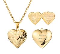 MeMeDIY Collier Médaillon Coeur Personnalisé Contient Une Texte de Gravure d'image Commémorative Photo pour Femmes Fille Maman Grand-Mère Pendentif d'amour en Acier Inoxydable(Couleur Or)
