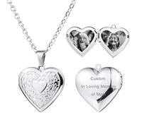 MeMeDIY Collier Médaillon Coeur Personnalisé Contient Une Texte de Gravure d'image Commémorative Photo pour Femmes Fille Maman Grand-Mère Pendentif d'amour en Acier Inoxydable(Couleur Argent)