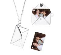 MeMeDIY Collier Médaillon Personnalisé Collier Lettre D'amour Enveloppe pour Femme Collier Personnalisé avec Pendentif en Forme de Coeur et d'ailes d'ange Gravé Photo -A1 Photo