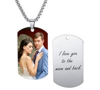 MeMeDIY Collier Pendentif Photo Personnalisé Gravure Nom/Date/Texte pour Hommes Femmes Collier Commémoratif Bijoux en Acier Inoxydable Cadeau pour Petit Ami -C2
