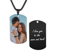 MeMeDIY Collier Pendentif Photo Personnalisé Gravure Nom/Date/Texte pour Hommes Femmes Collier Commémoratif Bijoux en Acier Inoxydable Cadeau pour Petit Ami -C1