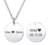 MeMeDIY Collier Pendentif Rond Personnalisé Gravure Lettre Initiale Nom pour Hommes Femmes Garçon Fille Pierre de Naissance Acier Inoxydable Chaîne Amour Relation Cadeau D'anniversaire(Argent)