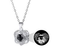 MeMeDIY Collier Personnalisé Je t'aime Collier 100 Langues avec Projection Intérieure Personnalisée Photo Pendentif Bijoux en Argent Sterling Cadeaux pour Femme (Argent, Image en Noir et Blanc)