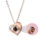MeMeDIY Collier Personnalisé Je t'aime Collier 100 Langues avec Projection Intérieure Personnalisée Photo Pendentif Bijoux en Argent Sterling Cadeaux pour Femme (Or Rose, Image en Couleur)