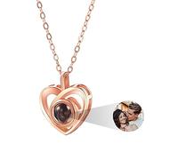 MeMeDIY Collier Personnalisé Je t'aime Collier 100 Langues avec Projection Intérieure Personnalisée Photo Pendentif Bijoux en Argent Sterling Cadeaux pour Femme (Or Rose, Image en Couleur)