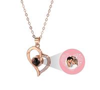 MeMeDIY Collier Personnalisé Je t'aime Collier 100 Langues avec Projection Intérieure Personnalisée Photo Pendentif Bijoux en Argent Sterling Cadeaux pour Femme (Or Rose, Image en Couleur)