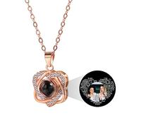 MeMeDIY Collier Personnalisé Je t'aime Collier 100 Langues avec Projection Intérieure Personnalisée Photo Pendentif Bijoux en Argent Sterling Cadeaux pour Femme (Or Rose, Image en Couleur)