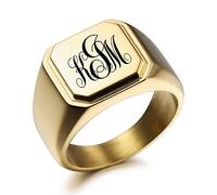 MeMeDIY Gravure Personnalisée Monogramme Initiales Lettre Signet Bague pour Hommes Femmes Filles Garçons Personnalisation D'alliances en Acier Inoxydable Bijoux lot avec Ajusteurs de Taille de Bague
