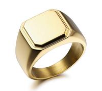 MeMeDIY Gravure Personnalisée Monogramme Initiales Lettre Signet Bague pour Hommes Femmes l'anneau de Mariage en Acier Inoxydable Bijoux lot avec Ajusteurs de Taille de Bague(Or Taille 7)