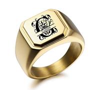 MeMeDIY Gravure Personnalisée Monogramme Initiales Lettre Signet Bague pour Hommes Femmes l'anneau de Mariage en Acier Inoxydable Bijoux lot avec Ajusteurs de Taille de Bague(Or Taille 8)