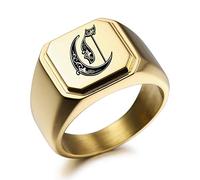 MeMeDIY Gravure Personnalisée Monogramme Initiales Lettre Signet Bague pour Hommes Femmes l'anneau de Mariage en Acier Inoxydable Bijoux lot avec Ajusteurs de Taille de Bague(Couleur Or Taille 14)