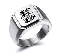 MeMeDIY Gravure Personnalisée Monogramme Initiales Lettre Signet Bague pour Hommes Femmes l'anneau de Mariage en Acier Inoxydable Bijoux lot avec Ajusteurs de Taille de Bague(Argent Taille 12)