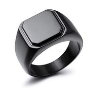 MeMeDIY Gravure Personnalisée Monogramme Initiales Lettre Signet Bague pour Hommes Femmes l'anneau de Mariage en Acier Inoxydable Bijoux lot avec Ajusteurs de Taille de Bague(Couleur Noir Taille 12)
