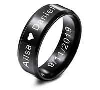 MeMeDIY Mens Anneaux de Mariage pour Les Filles en Acier Inoxydable Filles garçons Filles promesse, Paquet avec Bague de réglage - Gravure personnalisée (Noir Couleur, 8mmLargeur, Taille 67)