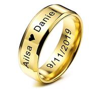 MeMeDIY Mens Anneaux de Mariage pour Les Filles en Acier Inoxydable Filles garçons Filles promesse, Paquet avec Bague de réglage - Gravure personnalisée (Or Couleur, 8mmLargeur, Taille 72)