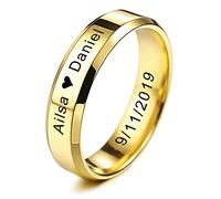 MeMeDIY Mens Anneaux de Mariage pour Les Filles en Acier Inoxydable Filles garçons Filles promesse, Paquet avec Bague de réglage - Gravure personnalisée (Or Couleur, 6mmLargeur, Taille 51)