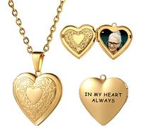 MeMeDIY Pendentif Cœur Doré, Collier Personnaliser Photo, Collier Femme Personnalisable Collier Médaillon en Forme de Cœur Qui Contient des Images, Acier Inoxydable, Type Motif Chaîne de 55 cm