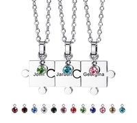 MeMeDIY Pendentif Puzzle Personnalisé 2/3/4/5/6 Pcs Collier Gravure Nom Date pour Couples Femmes Hommes Pierre De Naissance en Acier Inoxydable Chaîne Réglable Bijoux pour Famille Amour Amitié