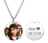 MeMeDIY Pendentif Rond Personnalisé Gravure Image/Texte pour Hommes Femmes Garçons Filles Pierre De Naissance Collier Photo en Acier Inoxydable Chaîne Réglable Mémorial Amant Bijoux Amitié Cadeau