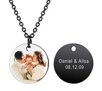 MeMeDIY Pendentif Rond Personnalisé Gravure Image/Texte pour Hommes Femmes Garçons Filles Pierre De Naissance Collier Photo en Acier Inoxydable Chaîne Réglable Mémorial Amant Bijoux Amitié Cadeau