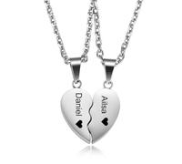 MeMeDIY Personnalisé 2 Pcs Collier Couple Coeur Amoureux Puzzle Collier Assortis pour 2 Colliers d'amitié Acier Inoxydable pour Hommes et Femme Pendentif Collier Couleur Argent/Noir/Or -B1