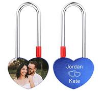 MeMeDIY Personnalisé Amour Coeur Lock Gravure Photo/Nom/Texte/Date/Symboles Image Personnalisée pour Couples Hommes Femmes Copain Amant Amant En Aluminium Mémorial Anniversaire Valentine Pont Cadenas