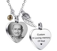 MeMeDIY personnalisé Ange Aile Pendentif Coeur urne Collier Gravure Photo/nom Pierres de Naissance pour Hommes Femmes garçon Fille Animal en Acier Inoxydable Cendres Souvenir crémation Entonnoir Kit