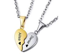MeMeDIY Personnalisé Coeur Pendentif Collier Nom Personnalisé pour Les Couples Hommes Femmes Gravure Cadeaux d'anniversaire De Mariage pour Petit Ami Petite Amie en Acier Inoxydable Bijoux