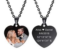 MeMeDIY Personnalisé Coeur Pendentif Hommes Femmes Gravure Nom/Texte/Date/Couleur Image Gravé Collier Photo pour Couples Demoiselle d'honneur Cadeaux Meilleur Ami en Acier Inoxydable Lovers Bijoux