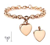 MeMeDIY Personnalisé Coeur Urne Bracelet Gravure Photo Nom pour Femmes Fille Hommes Garçon Cendres Humaines Titulaire avec Chaîne Réglable en Memorial Crémation Souvenir Entonnoir Kit