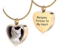 MeMeDIY Personnalisé Cœur Empreinte de Patte Cendres Urne Pendentif Collier Coutume Nom/Photo/Date pour Femme Homme Animal de Compagnie Amoureux Mémorial Chien Chat Souvenir D'animal de Compagnie C2
