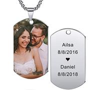 MeMeDIY Personnalisé Dog Tag Pendentif Collier Gravure Nom/Date/Texte/Couleur Image pour Hommes Femmes Acier Inoxydable Bijoux Bundle avec Chaîne Réglable, Porte-clés, Silencieux (Argent)