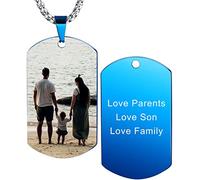 MeMeDIY Personnalisé Dog Tag Pendentif Collier Gravure Nom/Date/Texte/Couleur Image pour Hommes Femmes Acier Inoxydable Bijoux Bundle avec Chaîne Réglable, Porte-clés, Silencieux (Bleu)