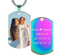 MeMeDIY Personnalisé Dog Tag Pendentif Collier Gravure Nom/Date/Texte/Couleur Image pour Hommes Femmes Acier Inoxydable Bijoux Bundle avec Chaîne Réglable, Porte-clés, Silencieux (Multicolore)