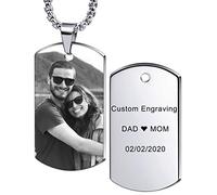 MeMeDIY Personnalisé Dog Tag Pendentif Collier Gravure Texte/Noir et Blanc Photo pour Homme Femme Mémorial en Tungstène Bijoux Bundle avec Chaîne Réglable, Porte-clés, Silencieux (Argent)